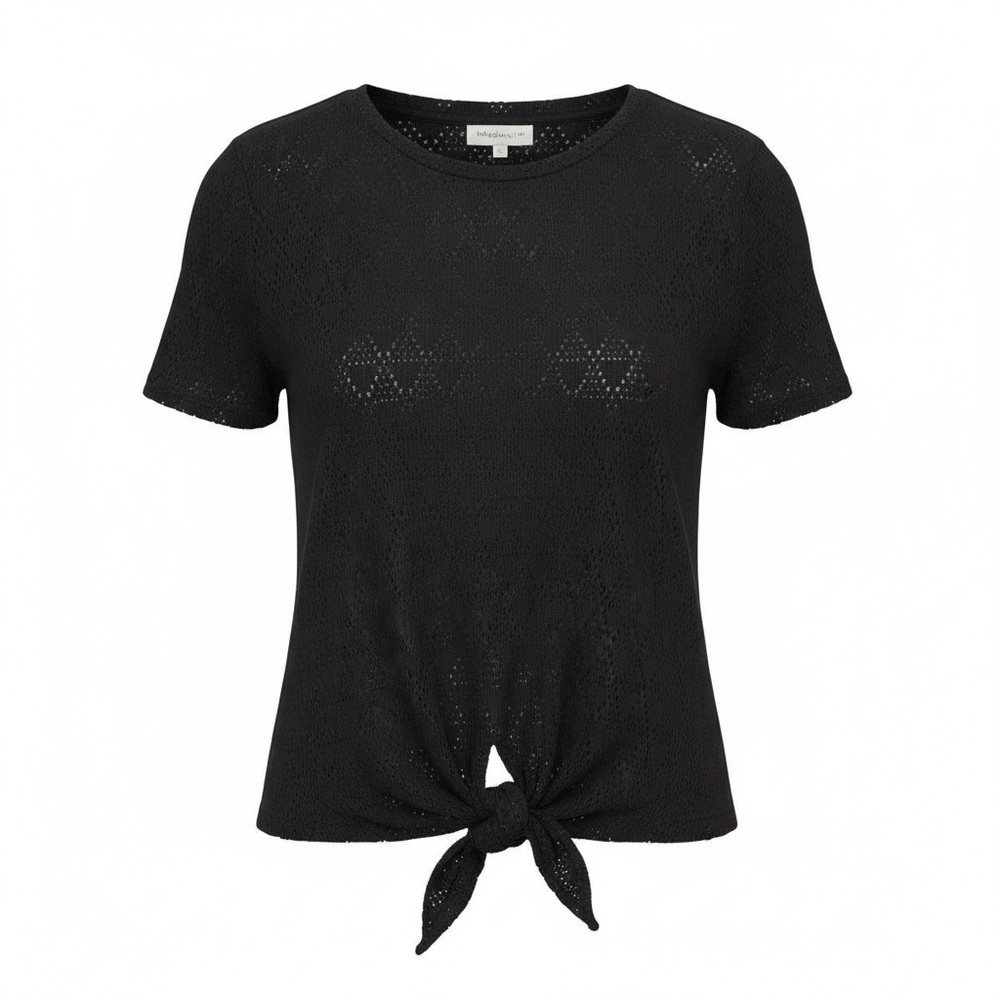 Madewell Texture & Thread Black Eyelet Tie-Front T-Shirt